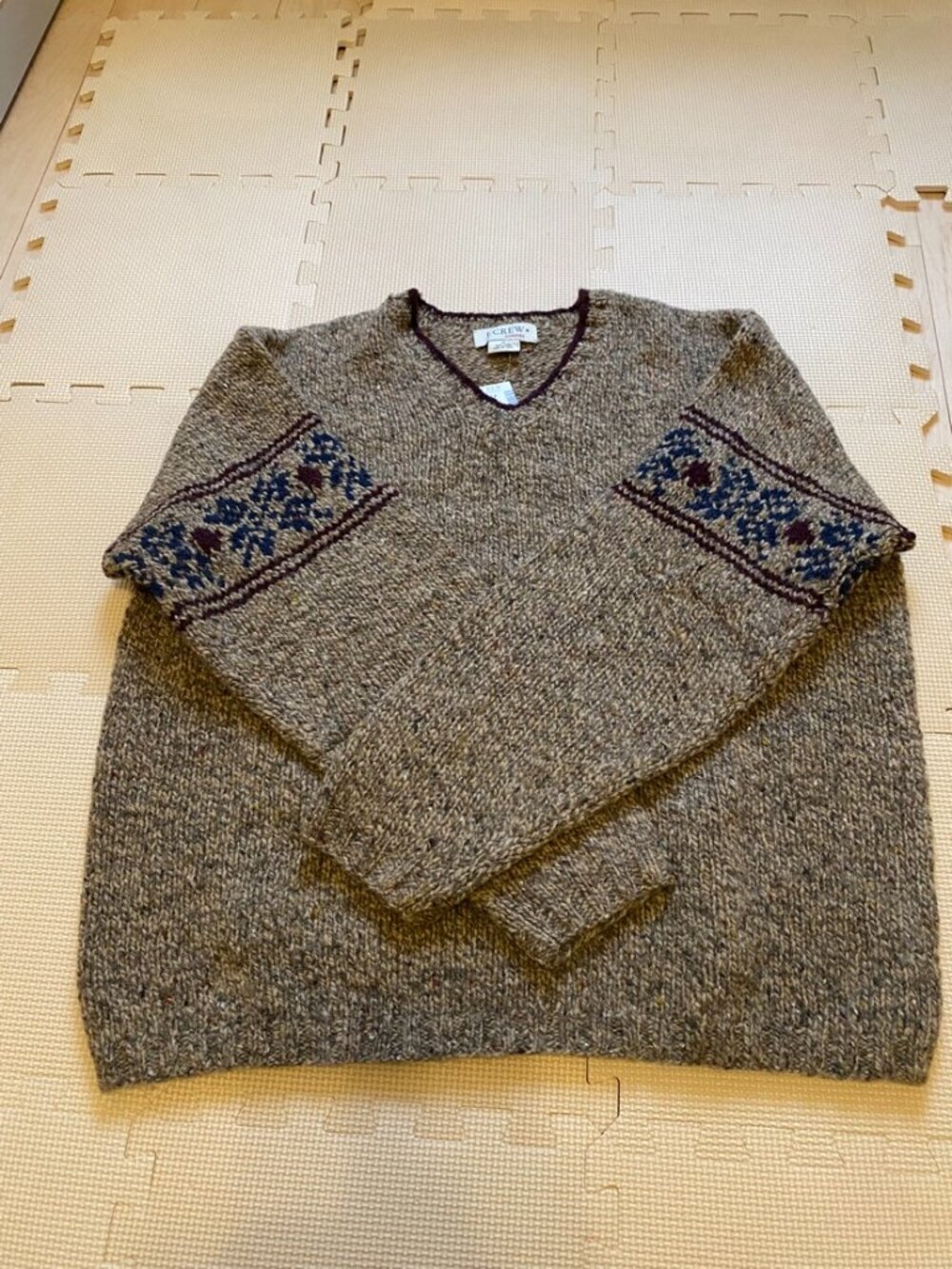 Vintage J.Crew Handknit Fair Isle Yoke Wool Sweater Chunky Knit NWT M
